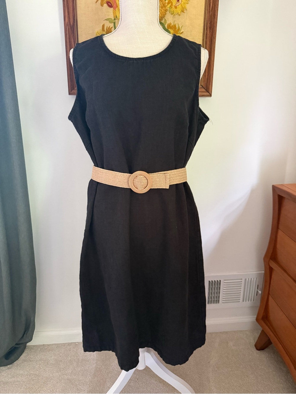 Classic Vintage Black Sleeveless Linen Dress